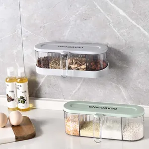Wall-mounted multi-compartment seasoning box set for organized kitchen spice storage