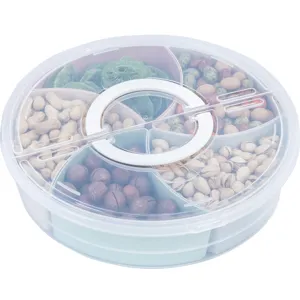 Multi-functional clear plastic split fruit tray with lid and handle for snack storage