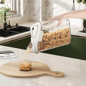 Large transparent airtight food storage container with handle for grains and dry food