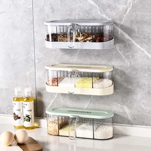 Wall-mounted punch-free multi-grid seasoning box set for kitchen spice storage