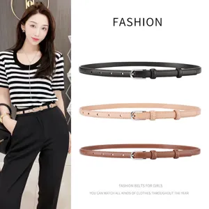 Women's Real Leather Belt Genuine Cowhide Thin Waist Strap Alloy Pin Buckle Simple Casual Fashion Decorative Belt For Jeans Dress