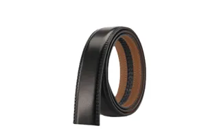 Ceinture en cuir véritable noir pour hommes 3,5 cm sans boucle à système crémaillère.