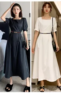 Elegante cintura sottile da donna in vera pelle abbinata ad abiti midi bianchi e neri