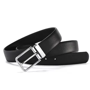 Ceinture Homme en Cuir de Vachette Véritable Mode Business Classique Texture Litchi Ceinture avec Boucle à Ardillon en Alliage d'Argent Réglable Accessoire de Costume