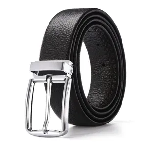 Ceinture pour homme en cuir de vachette avec boucle ardillon argentée et grain