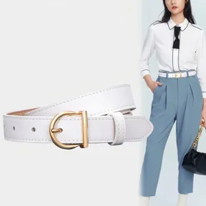 Elegant white leather belt for women with stylish gold buckle for dresses and trousers