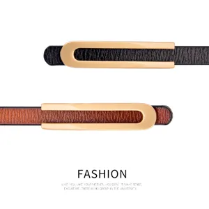 Eleganti cinture sottili da donna in vera pelle con fibbie dorate a forma di U