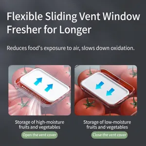 Transparent refrigerator drawer storage box with adjustable ventilation slider for freshness