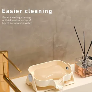 Luxuriöse cremefarbene Seifenschale mit automatischem Abfluss für das Badezimmer
