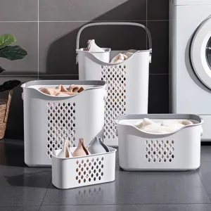 Modern Minimalist Partitioned Laundry Basket Multi-Size Hollow PP Plastic Handheld Dirty Clothes Storage Bin For Bathroom Home Organization