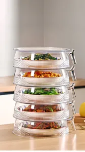 Five-layer stackable transparent food covers for kitchen dustproof and fly-proof use