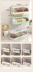 Wall-mounted seasoning box with 3 compartments, 23.4x7.8x7.5cm, in cream, green, grey