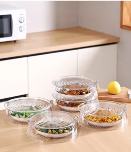 Transparent stackable circular food covers for kitchen table dustproof and flyproof