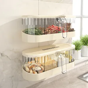 Wall Mounted Seasoning Box Multi Grid Spice Storage Container Transparent Dustproof Kitchen Condiment Organizer No Drill Countertop Shelf