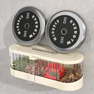 Wall-mounted multi-grid seasoning box with heavy-duty load-bearing capacity for kitchen