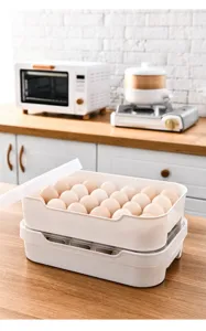 Caja de almacenamiento de huevos apilable con tapa para cocina y refrigerador