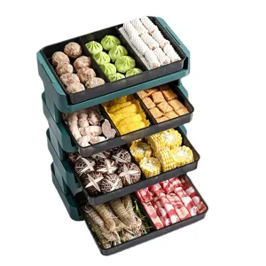 Multilayer 4-tier stackable food preparation rack for hotpot vegetables and meat storage
