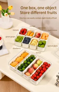 Detail of multi-compartment food storage box for fresh fruit and vegetable organization.