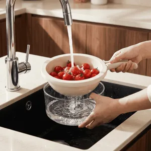 Panier d'Égouttage de Cuisine Double Couche Passoire en Plastique pour Lavage de Fruits Légumes Bol avec Poignée