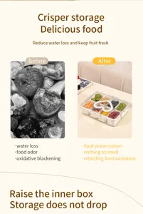 Visual comparison demonstrating food freshness in a divided crisper storage container.