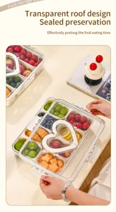 Detail view of multi-compartment food-grade storage box for fruit preservation