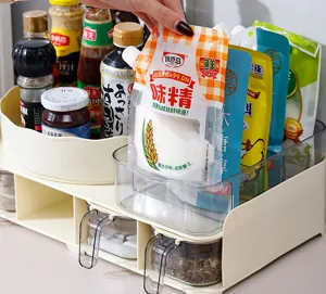 Multi-functional kitchen seasoning organizer with transparent drawers and top shelf