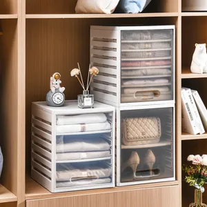 Stackable white wardrobe storage boxes for organized clothes and fashion accessories