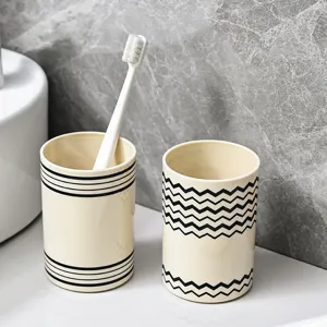Vaso para Enjuague Bucal PET Estilo Británico Soporte para Cepillo de Dientes con Patrón Geométrico Minimalista para Parejas Hogar Baño