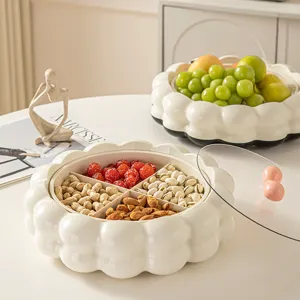 Modern cloud-shaped divided snack tray with clear lid for nuts and dried fruit storage