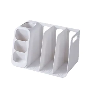 Multifunctional white plastic desk organizer and book rack for office and school storage