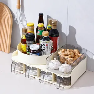 Multi-functional Kitchen Spice Rack Set With 360 Rotating Tray And Transparent Drawer Organizers Modern Minimalist Seasoning Box Storage Rack For Kitchen Organization
