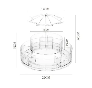 Detailed dimension diagram of the transparent rotating jewelry organizer with umbrella hooks