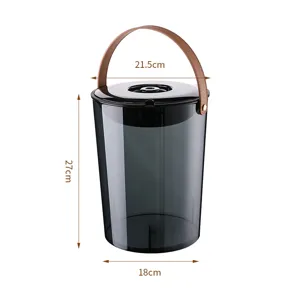 Cubo de residuos de té gris translúcido con asa de cuero y dimensiones
