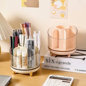 Elegante organizador de escritorio giratorio 360 con compartimentos para cosméticos