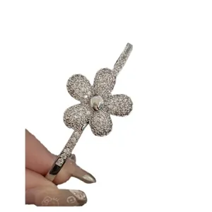 Elegant silver flower shaped bangle bracelet pavé set with sparkling cubic zirconia stones