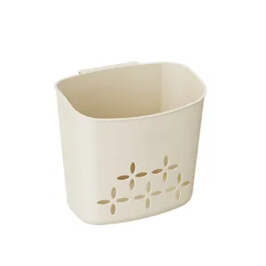 Panier de rangement suspendu beige minimaliste en plastique avec motifs floraux pour salle de bain