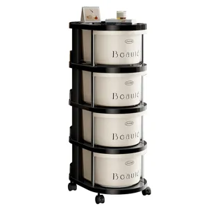 Modern 4-tier rolling storage cart with cream drawers for snacks and toys organization