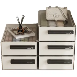 Cream stackable drawer storage boxes for organized underwear, bras and socks set