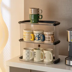 Elegant 3-tier clear acrylic desktop cup storage rack with black frame for home organization