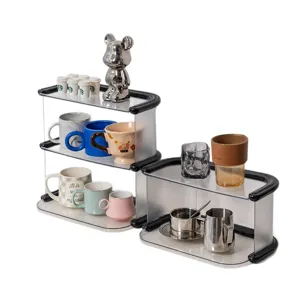 Modern multi-tier acrylic cup organizer rack for desktop storage and mug display stand