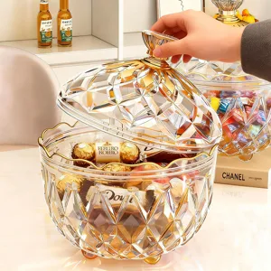 European luxury PET plastic candy jar with lid for snacks, elegant diamond pattern storage