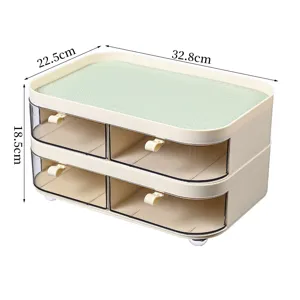 Desktop organizer with 4 clear drawers and green textured top, 32.8x22.5x18.5cm