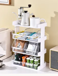 Professional 4-tier white desktop organizer for coffee capsules and tea bags storage