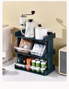 Three-tier dark green coffee capsule and tea bag organizer rack for office desktop
