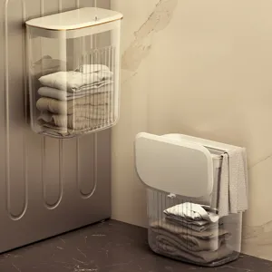 Cesto della Biancheria da Parete Impermeabile Scatola per Vestiti da Bagno Con Coperchio Organizzatore in Plastica Trasparente