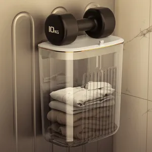 Cesto porta abiti da bagno impermeabile a parete con coperchio, portata fino a 10kg