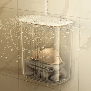 Contenitore porta abiti da bagno impermeabile a parete di lusso con coperchio dorato