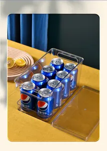 Organizador de latas de refresco de plástico transparente con tapa para nevera.