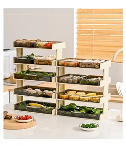 Multi-layer kitchen prep rack for hotpot with transparent trays for vegetable storage