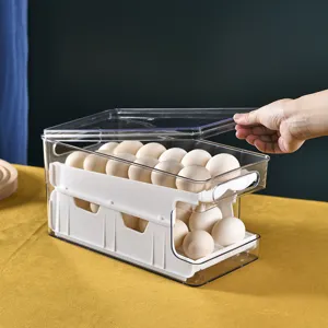 Caja de almacenamiento de huevos de doble capa con tapa transparente para la cocina